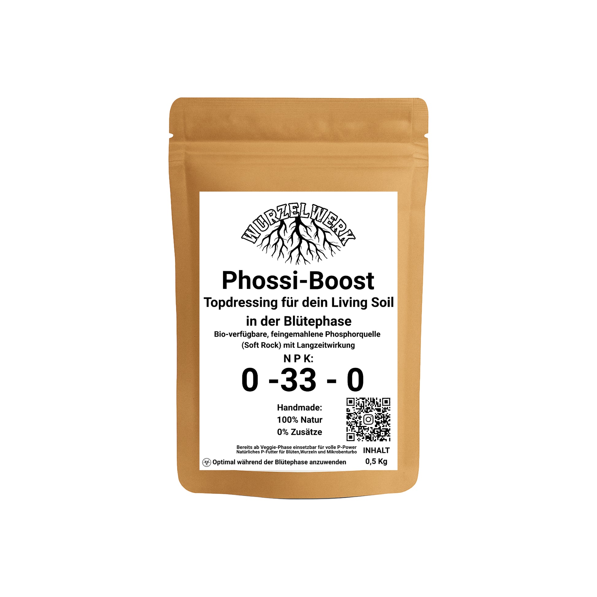 Wurzelwerk PhossiBoost – Soft Rock Phosphate (CalPhos) als natürlicher Phosphor- und Calcium-Booster für Living Soil
