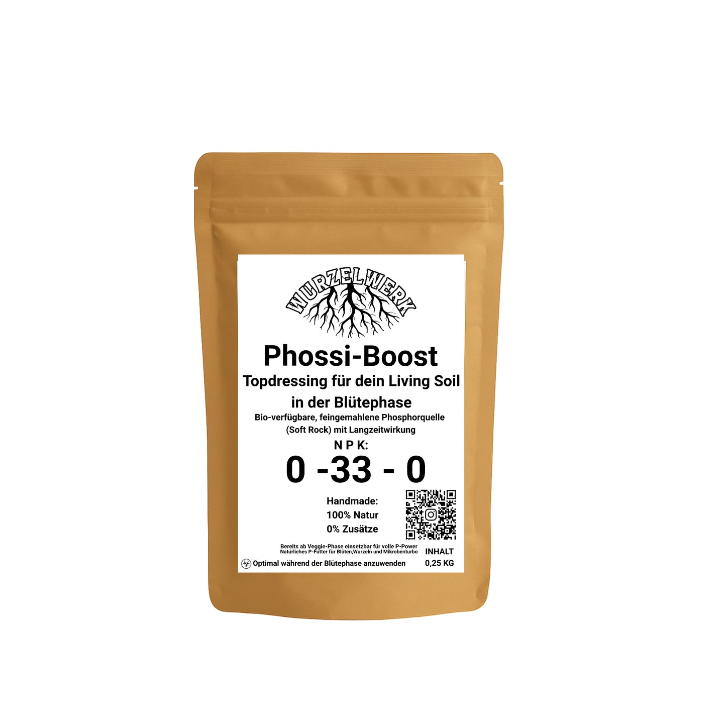 Wurzelwerk PhossiBoost – Soft Rock Phosphate (CalPhos) als natürlicher Phosphor- und Calcium-Booster für Living Soil 250g