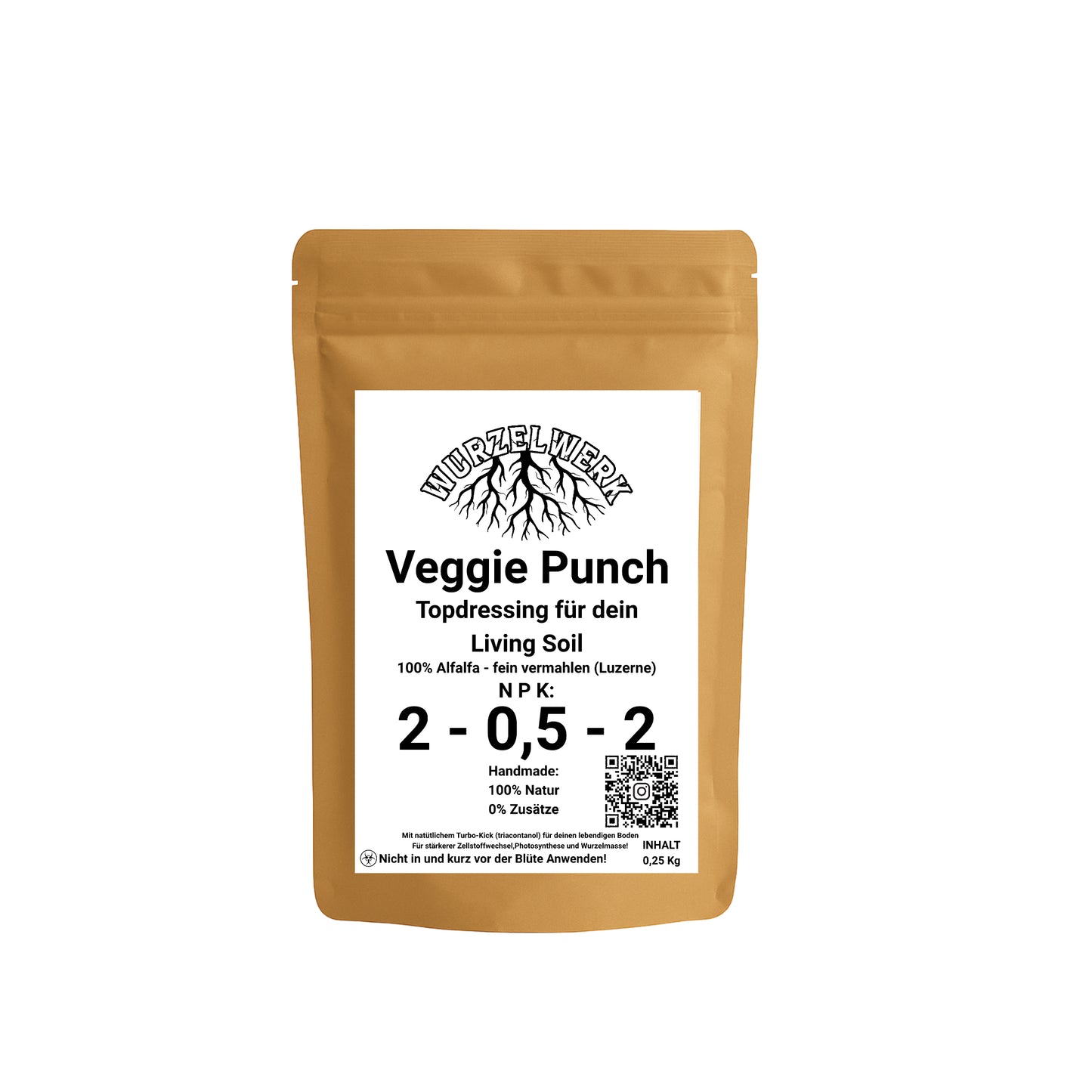 Wurzelwerk VeggiePunch – Alfalfa Meal Luzerne Pulver als organischer Stickstoff-Booster für Living Soil 250g