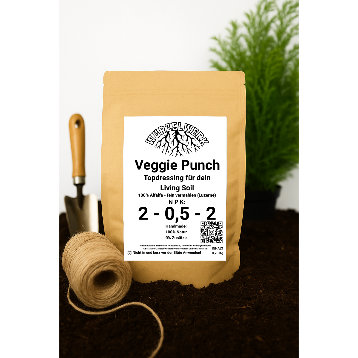 Wurzelwerk Veggie Punch – Alfalfa-Mehl als organischer Stickstoff- und Kaliumdünger für Living Soil.